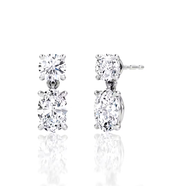 Duo Round & Oval Diamond Drop Earrings