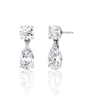 Duo Round & Pear Diamond Drop Earrings