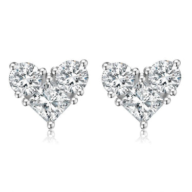 Lab Diamond 3 Stone Heart Stud Earring