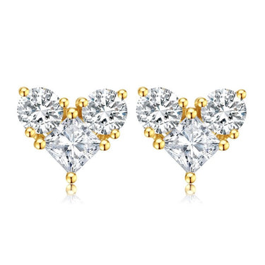 Lab Diamond 3 Stone Heart Stud Earring