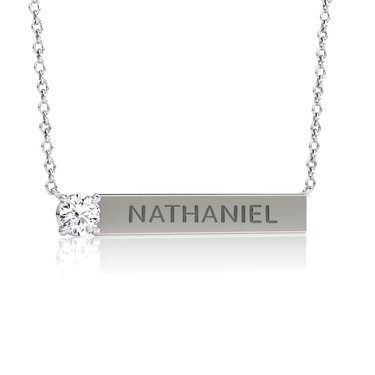 Solitaire Diamond Bar Engraved Necklace